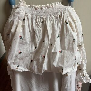 White Embroidered Off-Shoulder Peasant Blouse